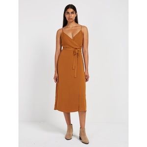 Frank & Oak Satin Velvet Wrap Dress - sand brown